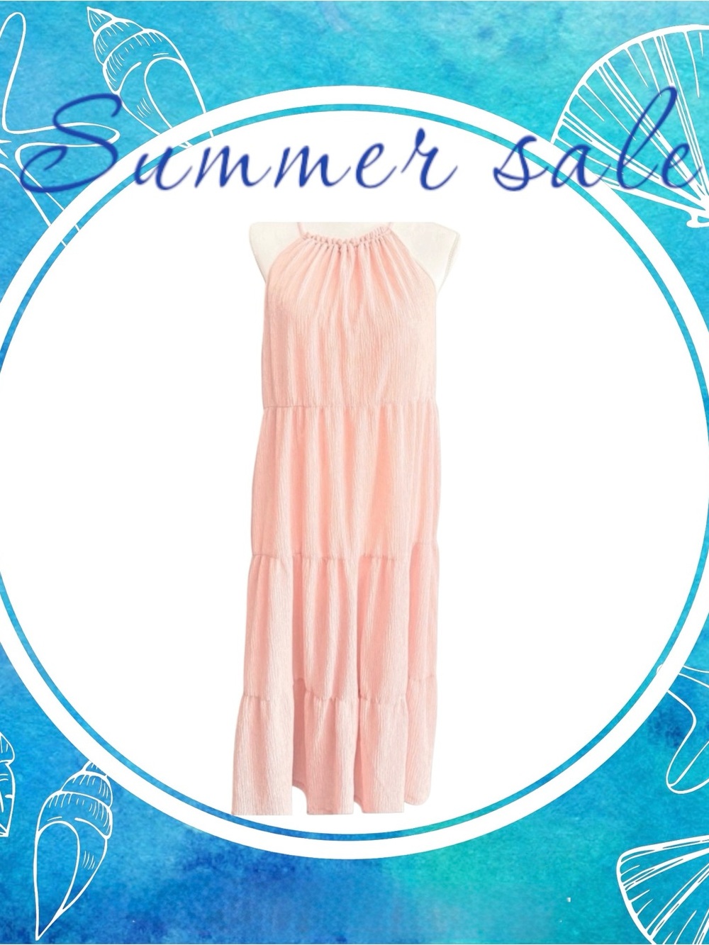 Express Midi Tierd Blush~Peach Color Dress with a Halter Neckline